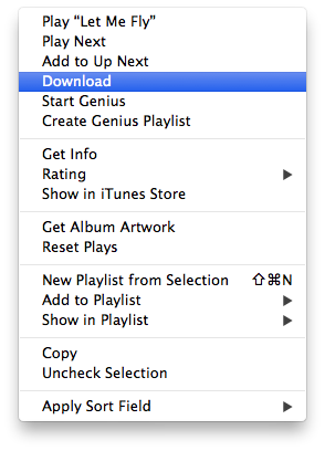 iTunes opties bij niet-gedownload iMatch nummer