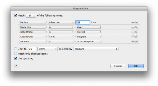 iTunes Match: slimme afspeellijst om nummers te upgraden die gematched zijn.